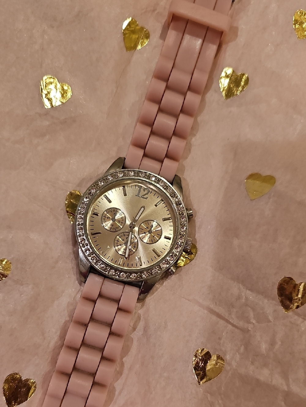 Xhilaration Rose Pink Silicone Strap Watch with Crystal Bezel